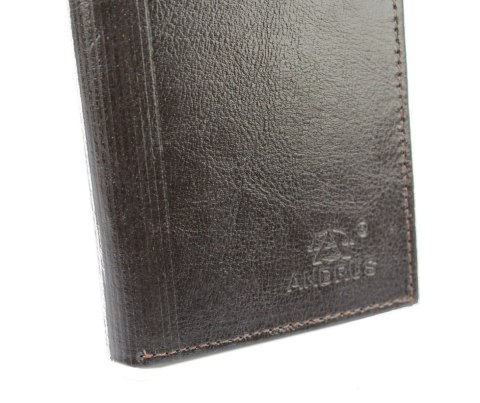 Portfel Męski Skórzany ANDRUS (PL) Skóra Licowa Duży Pionowy Bez Zapięcia Dwa Skrzydełka Duża Kieszeń Na Bilon 13 x 10 x 3  [cm]