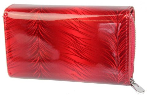 Portfel Damski Skórzany JENNIFER JONES Skóra Licowa Duży Z Suwakiem Czerwony Lakierowany Wzór 1 JJ5261-13 15,5 x 10 x 4 [cm]