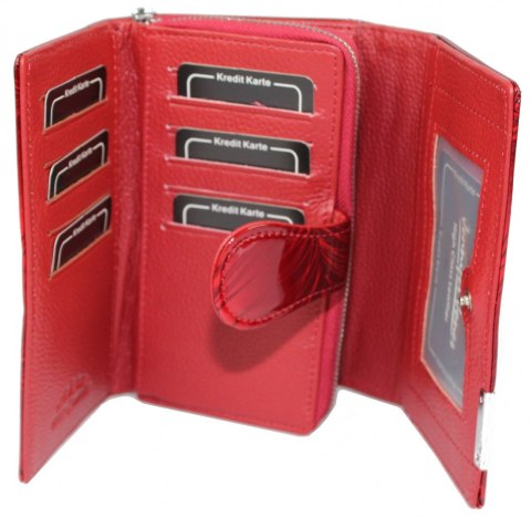 Portfel Damski Skórzany JENNIFER JONES Skóra Licowa Duży Z Suwakiem Czerwony Lakierowany Wzór 1 JJ5261-13 15,5 x 10 x 4 [cm]