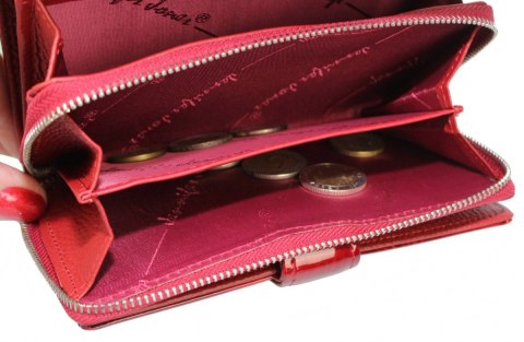 Portfel Damski Skórzany JENNIFER JONES Skóra Licowa Duży Z Suwakiem Czerwony Lakierowany Wzór 1 JJ5261-13 15,5 x 10 x 4 [cm]