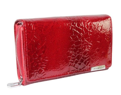 Portfel Damski Skórzany JENNIFER JONES Skóra Licowa Duży Z Suwakiem Czerwony Lakierowany Wzór 1 JJ5261-13 15,5 x 10 x 4 [cm]