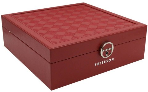 Elegancka i Stylowa Szkatułka Na Biżuterię PETERSON Pojemny Organizer PTN SZK-03 BORDOWY 25,5 x 25 x 8 [CM]