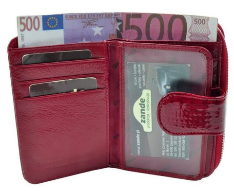 Portfel Damski Skóra Naturalna GREGORIO Średni Z Suwakiem Piórnik Lakierowany GF-115 CZERWONY RFID 12,5 x 8,5 x 3 [cm]