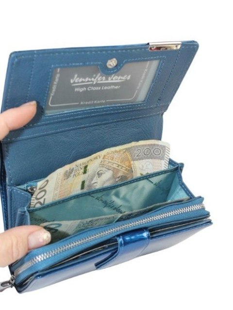 Portfel Damski Skórzany JENNIFER JONES Skóra Licowa Duży Z Suwakiem Czerwony Lakierowany Wzór 2 JJ5261-12 15,5 x 10 x 4 [cm]