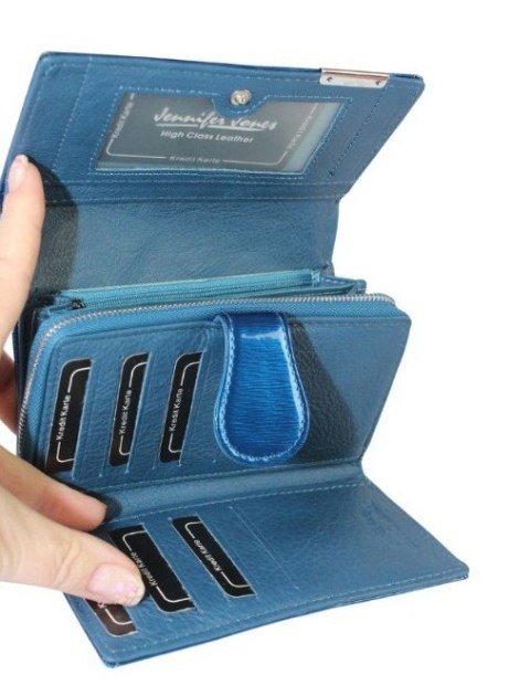 Portfel Damski Skórzany JENNIFER JONES Skóra Licowa Duży Z Suwakiem Czerwony Lakierowany Wzór 2 JJ5261-12 15,5 x 10 x 4 [cm]