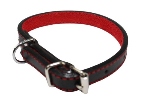 Solidna Obroża Dla Psa Czarna z Czerwoną Nitką Skóra Naturalna 12 mm 20-28 [cm] WIREX (PL)