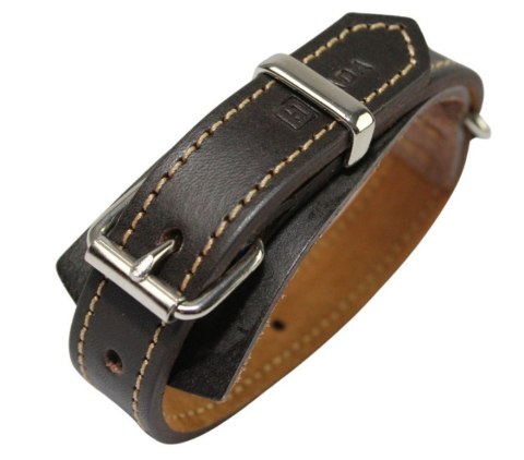 Solidna Obroża Dla Psa Czekoladowa z Beżową Nitką Skóra Naturalna 20 mm 22-30 [cm] WIREX (PL)