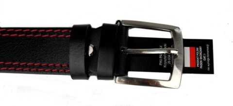 Pasek Męski Skórzany PAS-MAX (PL) Skóra Licowa EXTRA 40 mm Czarny Z Podwójną Czerwoną Nitką Pasek Męski Skórzany PAS-MAX (PL) Skóra Licowa EXTRA 40 mm Czarny Z Podwójną Czerwoną Nitką