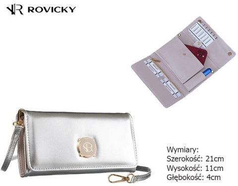 Portfel Damski Rovicky (PL) Skóra Włoska Poziomy z Funkcją Torebki R-MW-01-6045 SREBRNY 21 x 11 x 4 [cm]