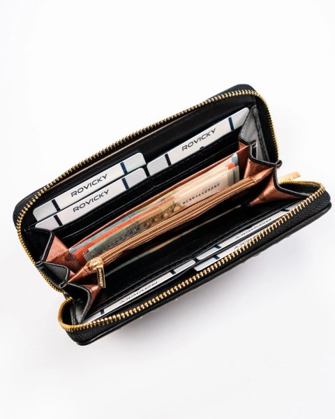 Portfel Damski Skóra Włoska Rovicky (PL) Duży Z Metalowym Suwakiem Piórnik PU R-PFF-01 19,5 x 10,5 x 2  [cm]