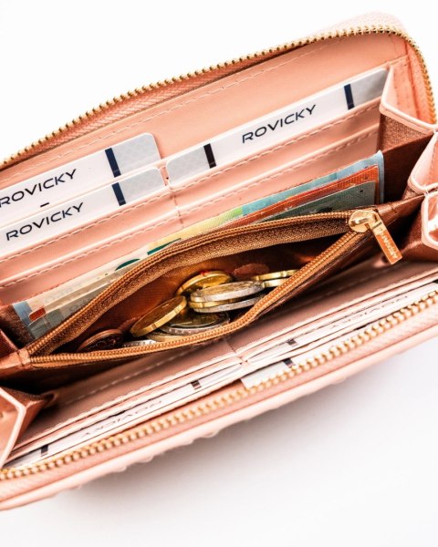 Portfel Damski Skóra Włoska Rovicky (PL) Duży Z Metalowym Suwakiem Piórnik PU R-PFF-01 19,5 x 10,5 x 2  [cm]