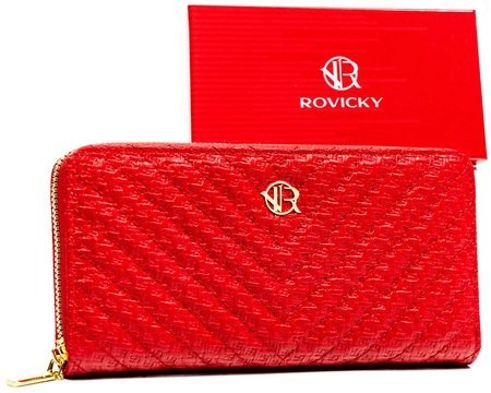 Portfel Damski Skóra Włoska Rovicky (PL) Duży Z Metalowym Suwakiem Piórnik PU R-RPK-04 19,5 x 10,5 x 2  [cm]