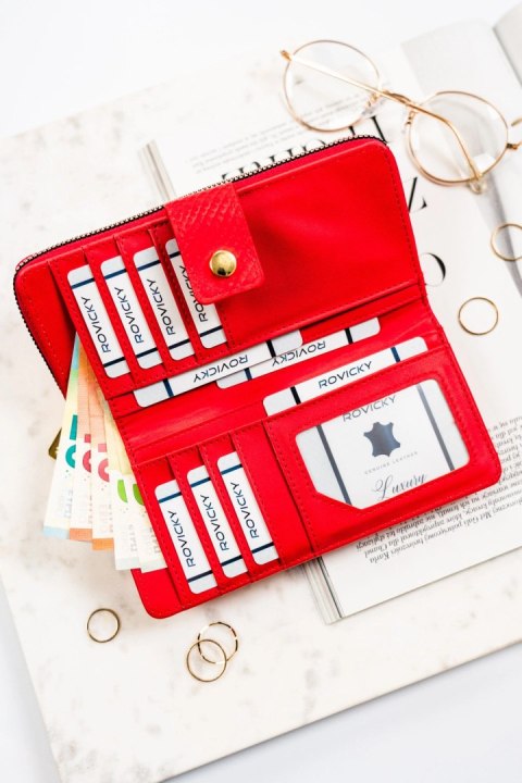 Portfel Damski Skóra Włoska Rovicky (PL) Duży Z Suwakiem Piórnik R-POR-01 18,5 x 9 x 3 [cm]