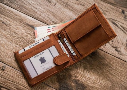 Portfel Męski Skórzany Peterson Skóra Naturalna Duży Poziomy Bez Zapięcia Dwa Skrzydełka N992 BRĄZOWY "AMSTAFF" 13 x 10 x 2 [cm]