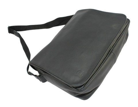 Skórzana Torba Na Ramię Pozioma GRETOS (PL) Listonoszka Z Klapką CZARNA 37 x 30 x 9 [cm]