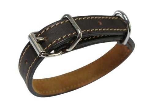 Solidna Obroża Dla Psa Czekoladowa z Beżową Nitką Skóra Naturalna 16 mm 20-28 [cm] WIREX (PL)