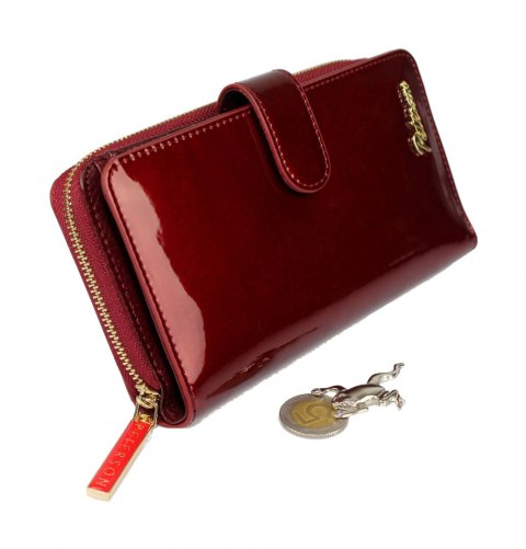 Portfel Damski Skóra Licowa Lakierowana PETERSON Duży Z Suwakiem Piórnik Z Zapięciem BC 603 RFID 16,5 x 10,5 x 3 [cm]