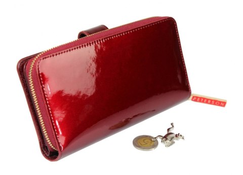 Portfel Damski Skóra Licowa Lakierowana PETERSON Duży Z Suwakiem Piórnik Z Zapięciem BC 603 RFID 16,5 x 10,5 x 3 [cm]