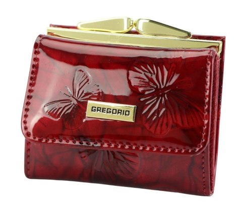 Portfel Damski Skórzany GREGORIO Skóra Licowa Lakierowany Mały Z Klamrą BTS-126 CZERWONY 9.5 x 8 x 2.5 [cm]