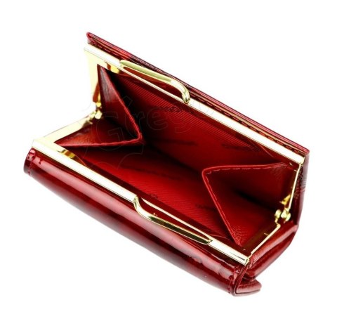 Portfel Damski Skórzany GREGORIO Skóra Licowa Lakierowany Mały Z Klamrą BTS-126 CZERWONY 9.5 x 8 x 2.5 [cm]