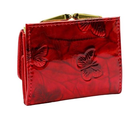 Portfel Damski Skórzany GREGORIO Skóra Licowa Lakierowany Mały Z Klamrą BTS-126 KREMOWY 9.5 x 8 x 2.5 [cm]