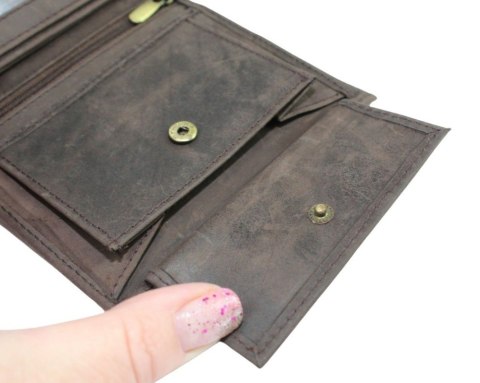 Portfel Męski Polska Galanteria (PL) Skóra Licowa Pionowy Bez Zapięcia Dwa Skrzydełka N4-CHM RFID ,,RYBA,, 13 x 10 x 2 [cm]