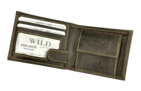 Portfel Męski Skórzany ALWAYS WILD Skóra Licowa Mały Poziomy  RFID N0035-CHM/8694 CZARNY 10 x 9 x 2 [cm]