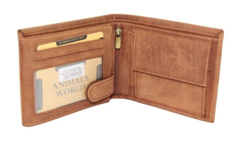 Portfel Męski Skórzany Peterson Skóra Naturalna Duży Poziomy Bez Zapięcia Dwa Skrzydełka N992 BRĄZOWY "AMSTAFF" 13 x 10 x 2 [cm]