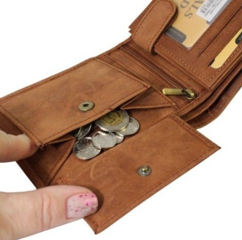 Portfel Męski Skórzany Peterson Skóra Naturalna Duży Poziomy Bez Zapięcia Dwa Skrzydełka N992 BRĄZOWY "AMSTAFF" 13 x 10 x 2 [cm]