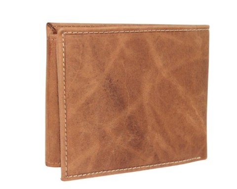 Portfel Męski Skórzany Peterson Skóra Naturalna Duży Poziomy Bez Zapięcia Dwa Skrzydełka N992 BRĄZOWY "CZASZKA" 13 x 10 x 2 [cm]