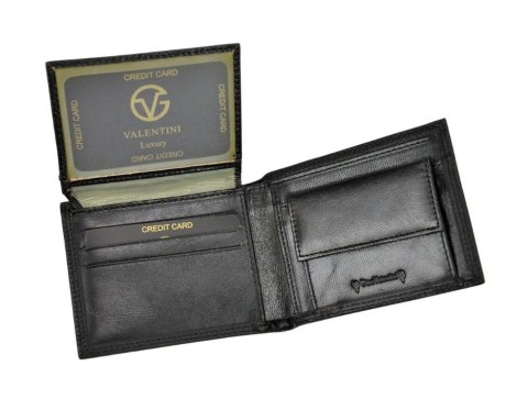 Portfel Męski Skórzany VALENTINI Mały Skóra Bydlęca Poziomy Jedno Skrzydełko 987-992 CZARNY 11 x 8,5 x 2 [cm]