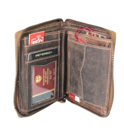 Portfel Peterson Skóra Licowa Duży Pionowy Metalowy Suwak POWSTANIE WARSZAWSKIE 340P-03 RFID 13 x 10 x 2 [cm]