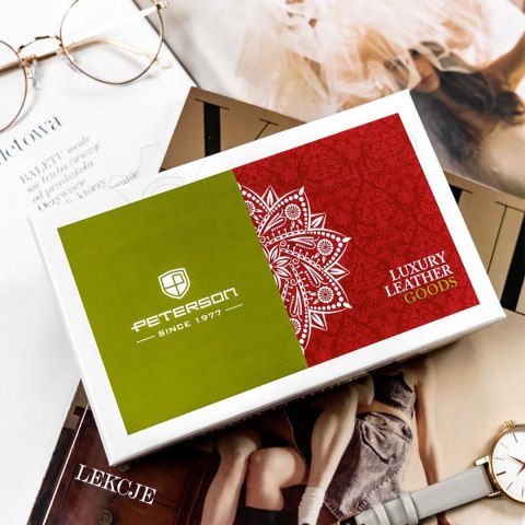 Portfel Skórzany Peterson Bułeczka Skóra Naturalna Z Suwakiem RFID PTN-423229 CZERWONY 9 x 7 x 3 [cm]