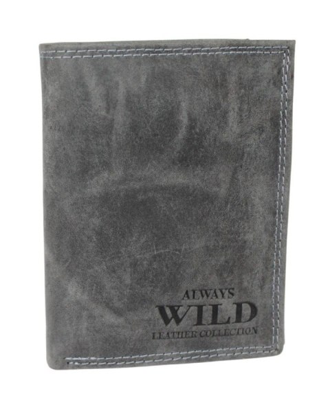 Portfel Męski Skórzany ALWAYS WILD Skóra Licowa Duży Pionowy Dwa Skrzydełka RFID N4-P-CHM 0983 CZARNY 13 x 10 x 2 [cm]