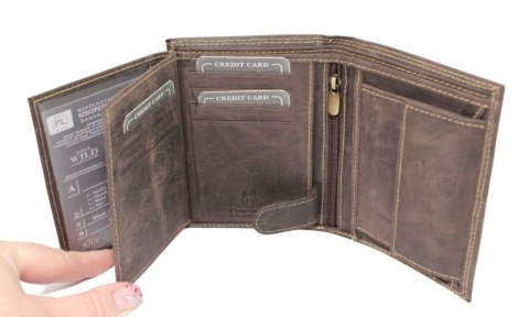 Portfel Męski Skórzany ALWAYS WILD Skóra Licowa Duży Pionowy Dwa Skrzydełka RFID N4-P-CHM 0990 BRĄZOWY 13 x 10 x 2 [cm]