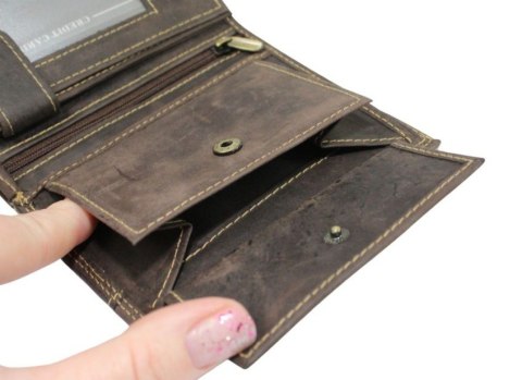 Portfel Męski Skórzany ALWAYS WILD Skóra Licowa Duży Pionowy Dwa Skrzydełka RFID N4-P-CHM 0990 BRĄZOWY 13 x 10 x 2 [cm]
