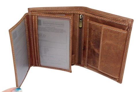 Portfel Męski Skórzany ALWAYS WILD Skóra Licowa Duży Pionowy Dwa Skrzydełka RFID N4-P 1003 JASNY BRĄZOWY 13 x 10 x 2 [cm]