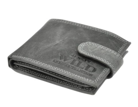 Portfel Męski Skórzany ALWAYS WILD Skóra Licowa Mały Poziomy Z Zapięciem RFID N0035L-CHM/8748 KONIAKOWY 10,5 x 9 x 2 [cm]