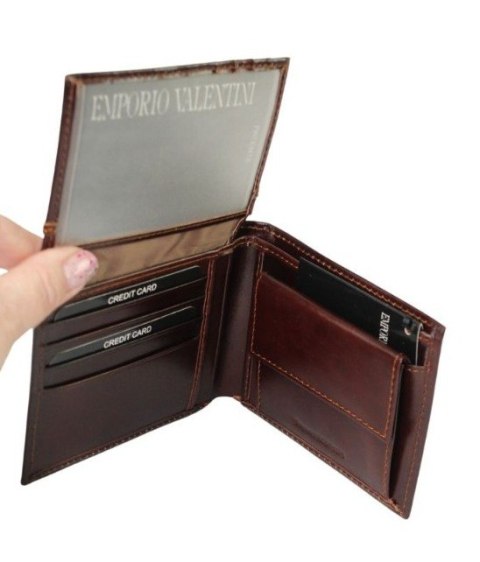 Portfel Męski Skórzany EMPORIO VALENTINI Duży Skóra Bydlęca Poziomy Jedno Skrzydełko 563-292E BRĄZOWY 12,5 x 10 x 2,5 [cm]