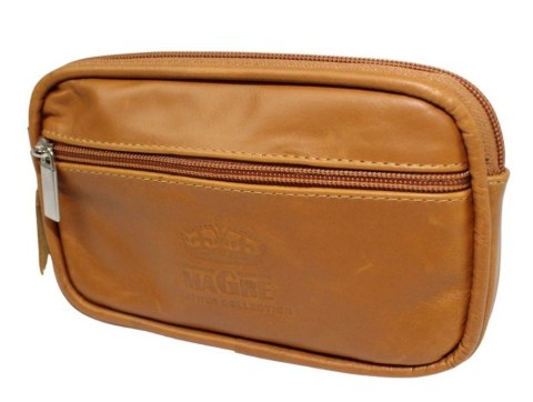 Skórzane Etui Na Telefon MAGRE (PL) Płaska Saszetka JÓZEK Na Pasek Z Suwakiem Na Smartfona KARMELOWY 18,5 x 11 x 2 [cm]