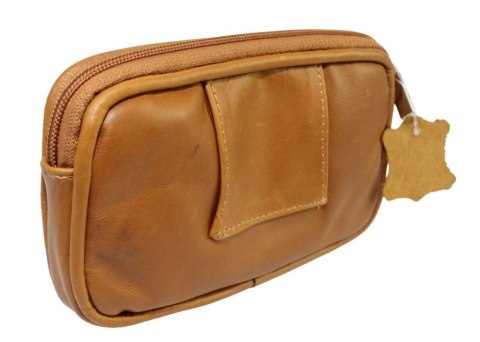 Skórzane Etui Na Telefon MAGRE (PL) Płaska Saszetka JÓZEK Na Pasek Z Suwakiem Na Smartfona KARMELOWY 18,5 x 11 x 2 [cm]