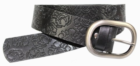 Pasek Damski Skórzany CEZ-MAR (PL) Skóra Naturalna Licowa Ekstra 40 mm "TŁOCZENIE WZÓR KWIATOWY" CZARNY Pasek Damski Skórzany CEZ-MAR (PL) Skóra Naturalna Licowa Ekstra 40 mm "TŁOCZENIE WZÓR KWIATOWY" CZARNY