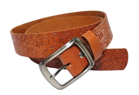 Pasek Damski Skórzany CEZ-MAR (PL) Skóra Naturalna Licowa Ekstra 40 mm ''TLOCZENIE WZÓR KWIATOWY'' KARMEL Pasek Damski Skórzany CEZ-MAR (PL) Skóra Naturalna Licowa Ekstra 40 mm ''TLOCZENIE WZÓR KWIATOWY'' KARMEL