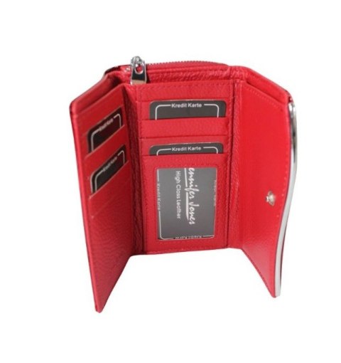 Portfel Damski Skórzany JENNIFER JONES 14cm Suwak I Klapka Skóra Naturalna Lakierowany JJ5245-11 CZERWONY 14,5 x 9 x 3,5 [cm]