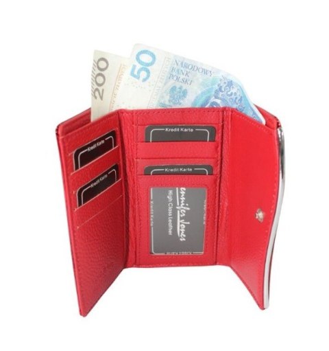 Portfel Damski Skórzany JENNIFER JONES 14cm Suwak I Klapka Skóra Naturalna Lakierowany JJ5245-11 CZERWONY 14,5 x 9 x 3,5 [cm]