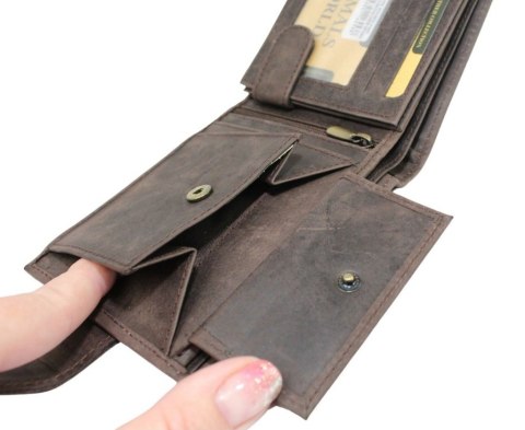 Portfel Męski Skórzany Polska Galanteria (PL) Duży Poziomy Z Zapięciem Dwa Skrzydełka N992L RFID ,,AMSTAF,, 12 x 10 x 3 [cm]