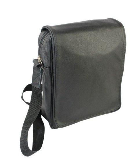 Skórzana Torba Na Ramię Pionowa GRETOS (PL) Listonoszka Z Klapką CZARNA 25 x 18 x 8 [cm]