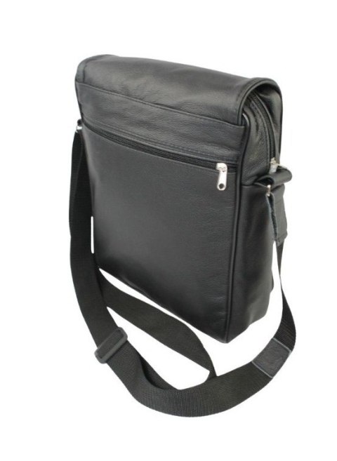 Skórzana Torba Na Ramię Pionowa GRETOS (PL) Listonoszka Z Klapką CZARNA 25 x 18 x 8 [cm]