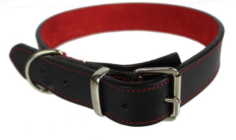 Solidna Obroża Dla Psa Czarna z Czerwoną Nitką Skóra Naturalna 35 mm 56/66 [cm] WIREX (PL)