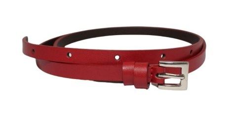Damski Skórzany Pasek PolskaGalanteria.pl 10 mm CIEMNY CZERWONY Srebna Klamra
